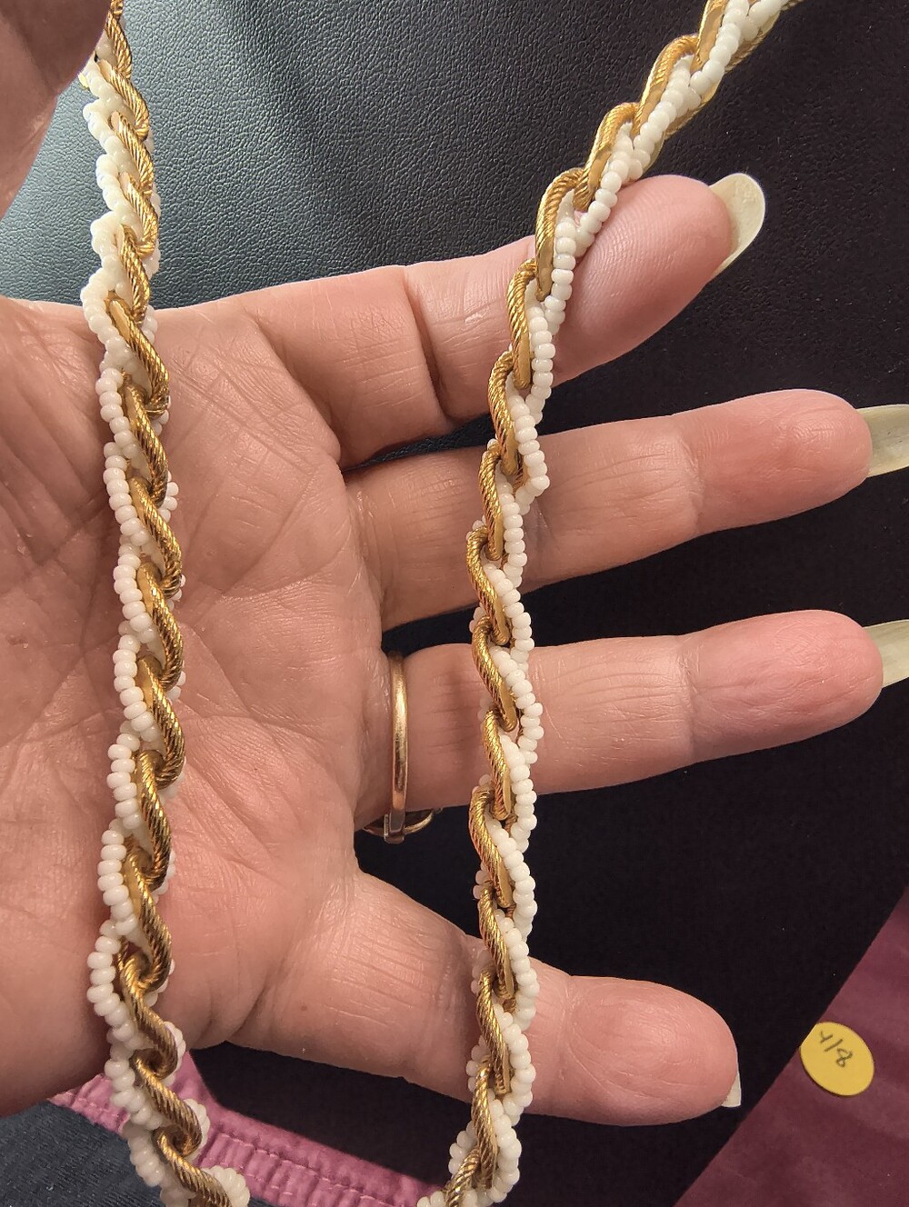 Vintage Trifari Gold Tone White Seed Bead Rope Necklace 26 Opera Length Signed - Picture 8 of 13